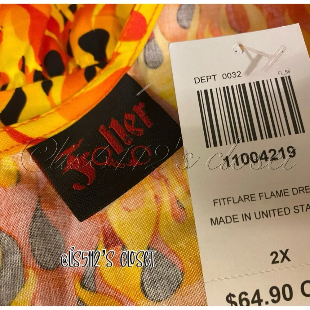 Folter x Hot Topic Flame Print Rockabilly Retro Fit & Flare Skater Dress 2X - Picture 9 of 15